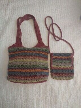 Lot of 2 The Sak Crochet Striped Boho Shoulder & Crossbody Bags Multicolored